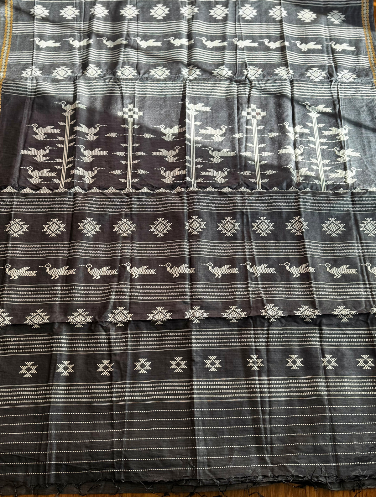 Ganjam Bomkai inspired handwoven pure Tussar silk saree in Black color