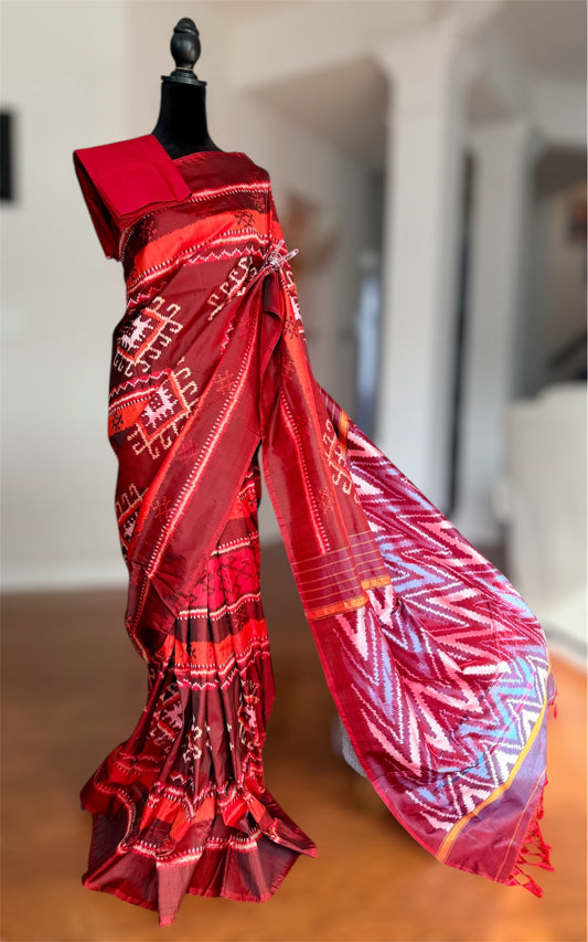 Uzbek inspired Pochampally handwoven ikat pure silk saree