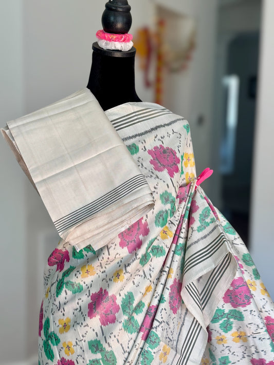 White color single ikat patan Patola pure silk saree| Sweta