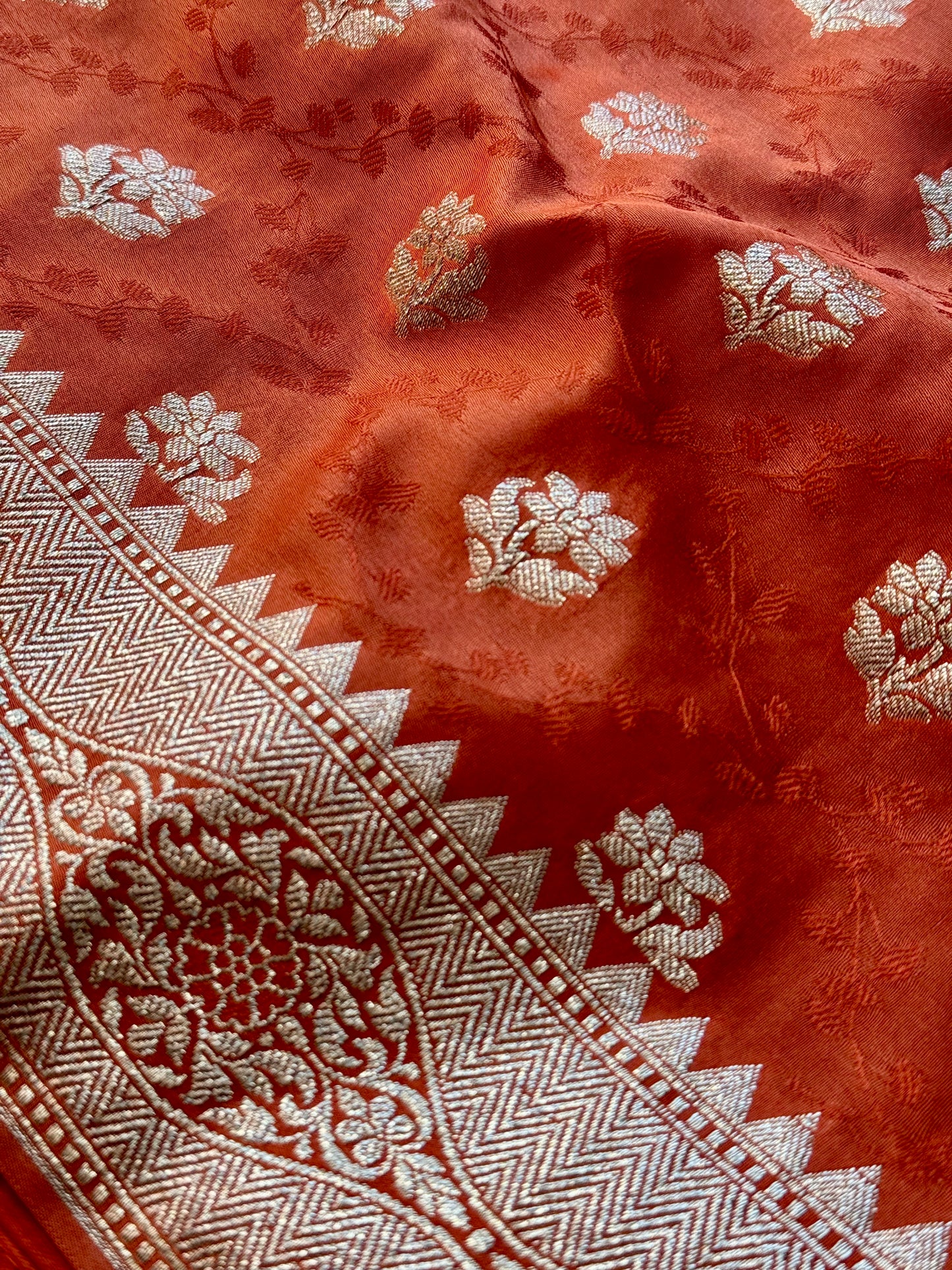 Banarasi Semi Mashru Silk Orange color Saree|Value Vogue