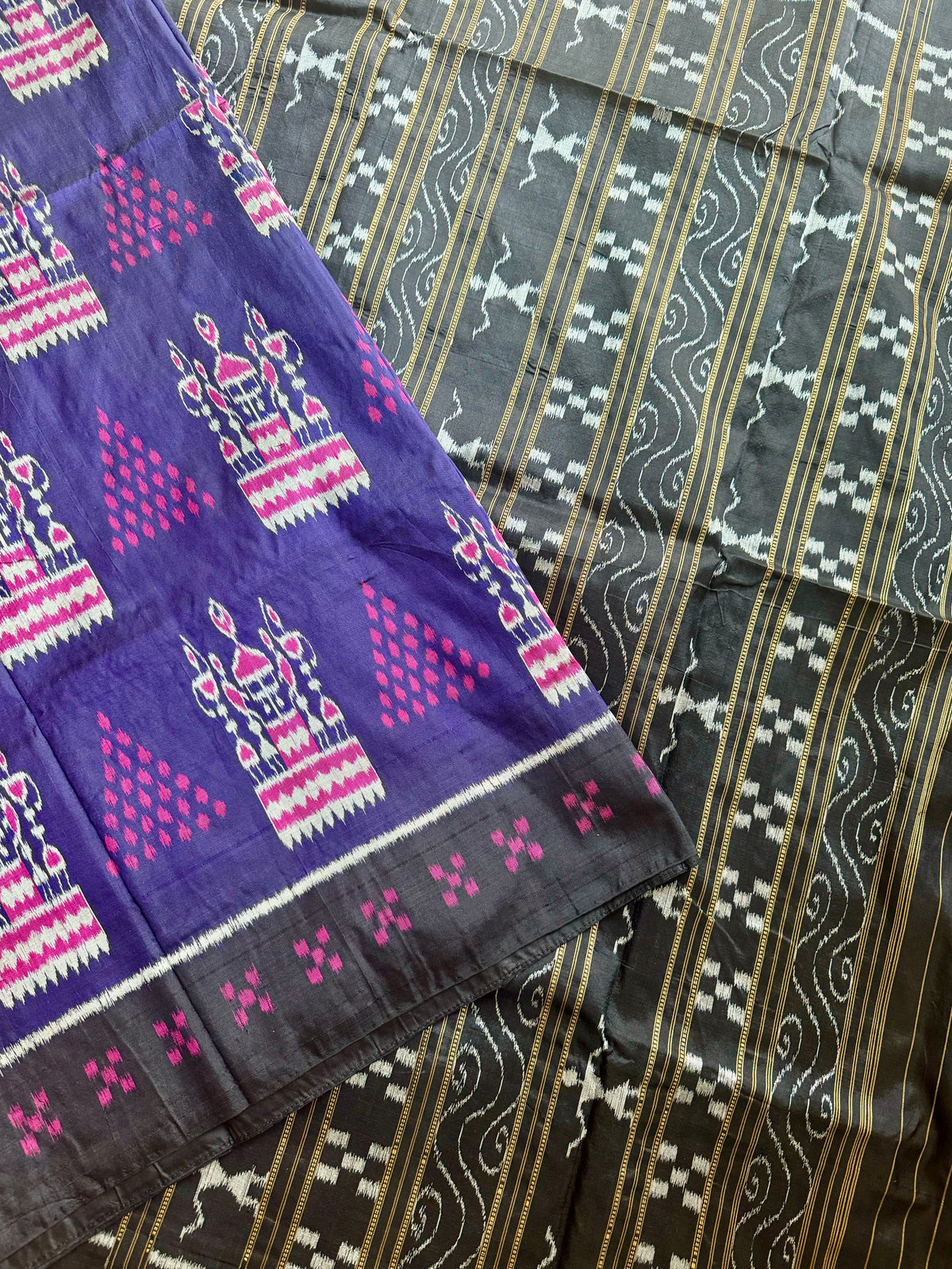Purple color Tribal Dance theme Contemporary Ikat Pure Silk Saree|Odisha Weaves