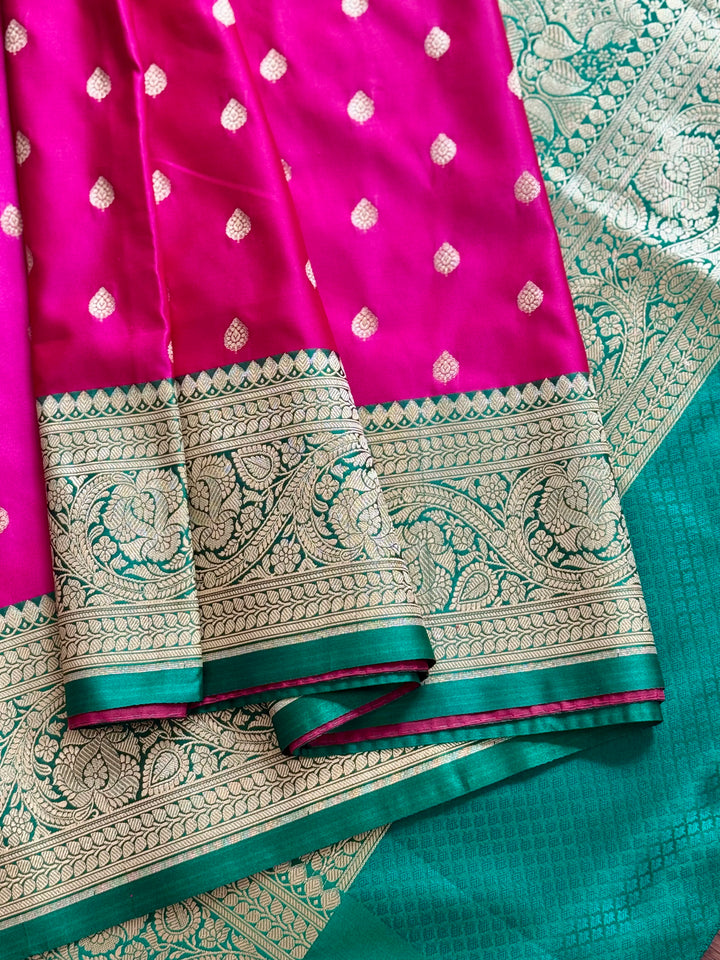 Pink Handloom Banarasi Silk Saree With Stitched Blouse