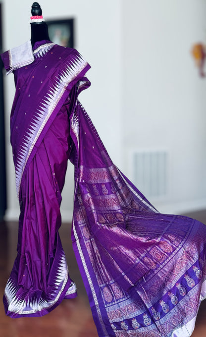 Purple Bomkai Pure Silk Saree