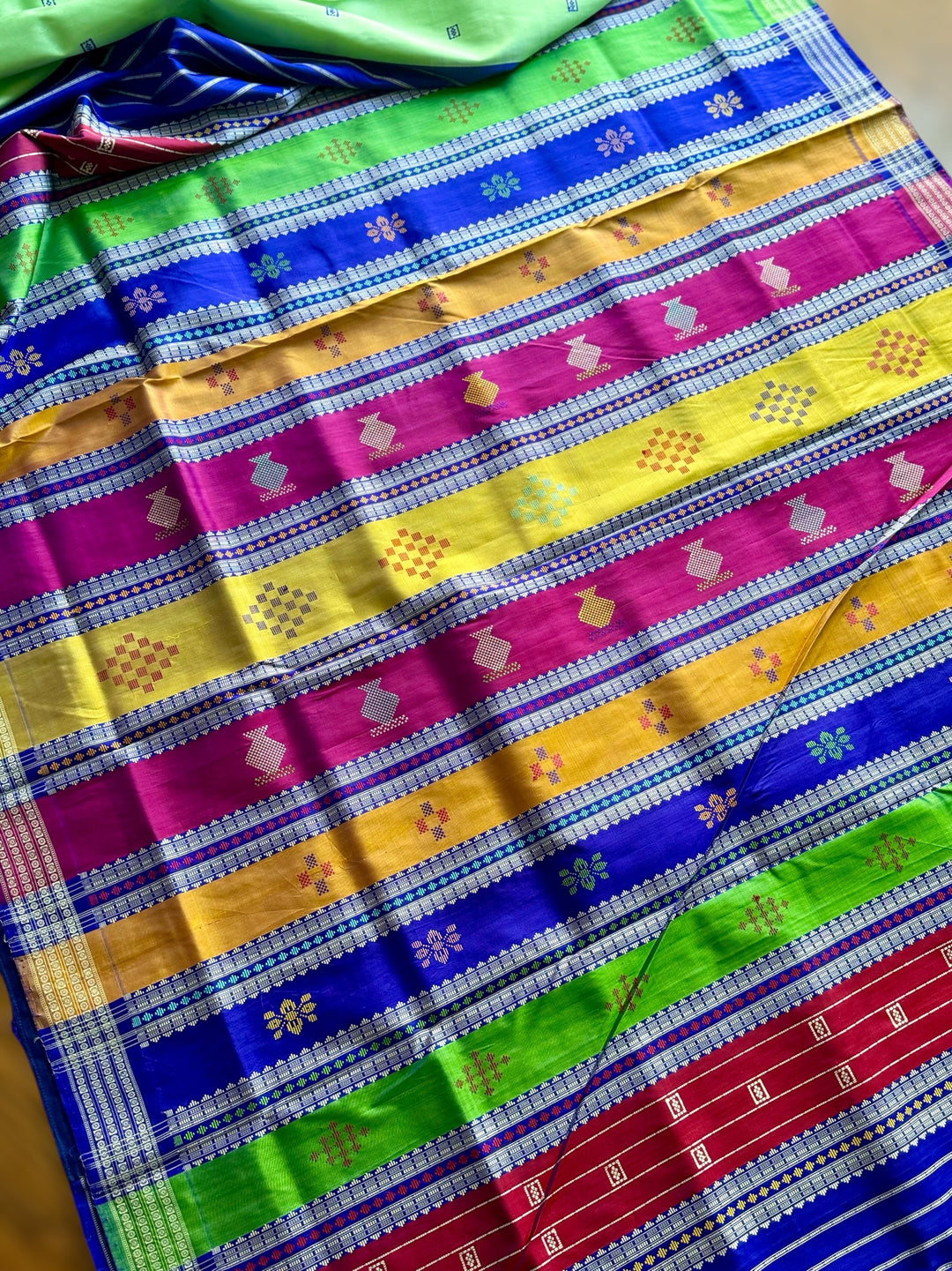 Light Green Berhampuri double pallu pure silk saree from Odisha weaves