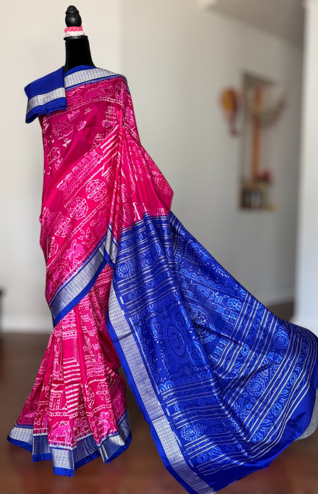Large Konark Motif unique handwoven Sambalpuri ikat pure silk saree|Odisha Weaves|