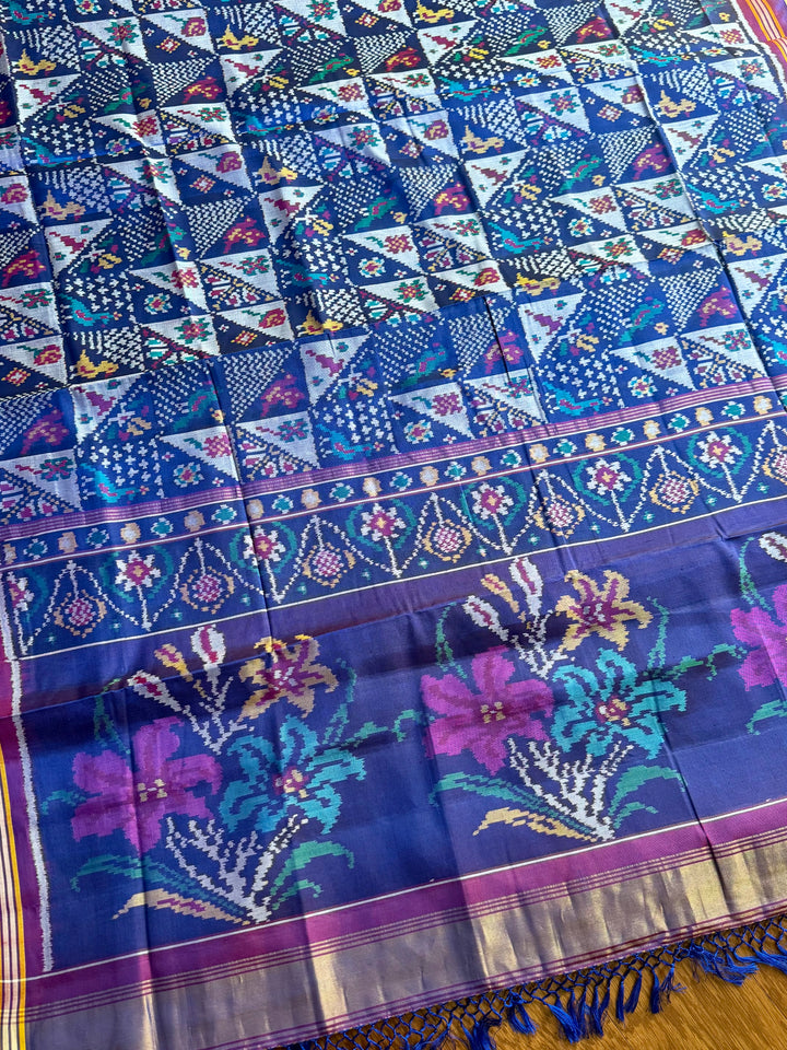 Blue color semi (double) ikat patan Patola pure silk saree