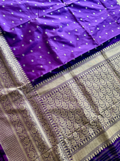 Exquisite piece of Banarasi handloom katan pure silk saree in purple