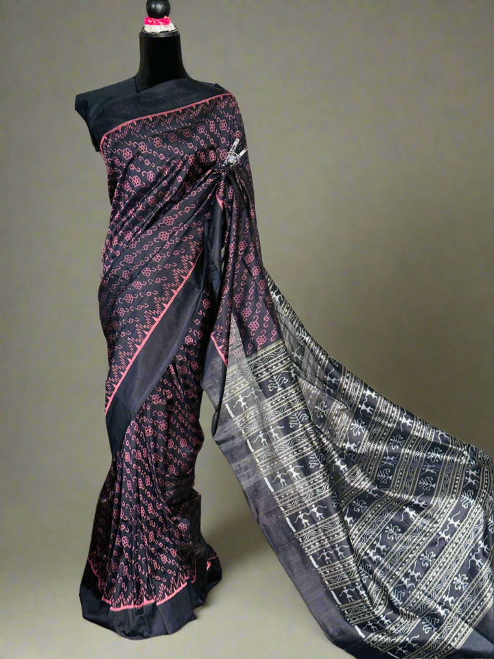 Masterweaved black Sambalpuri Ikat pure silk saree |Odisha Weaves