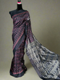 Masterweaved black Sambalpuri Ikat pure silk saree