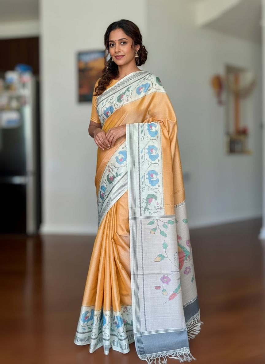 Sandalwood single ikat patan Patola pure silk saree