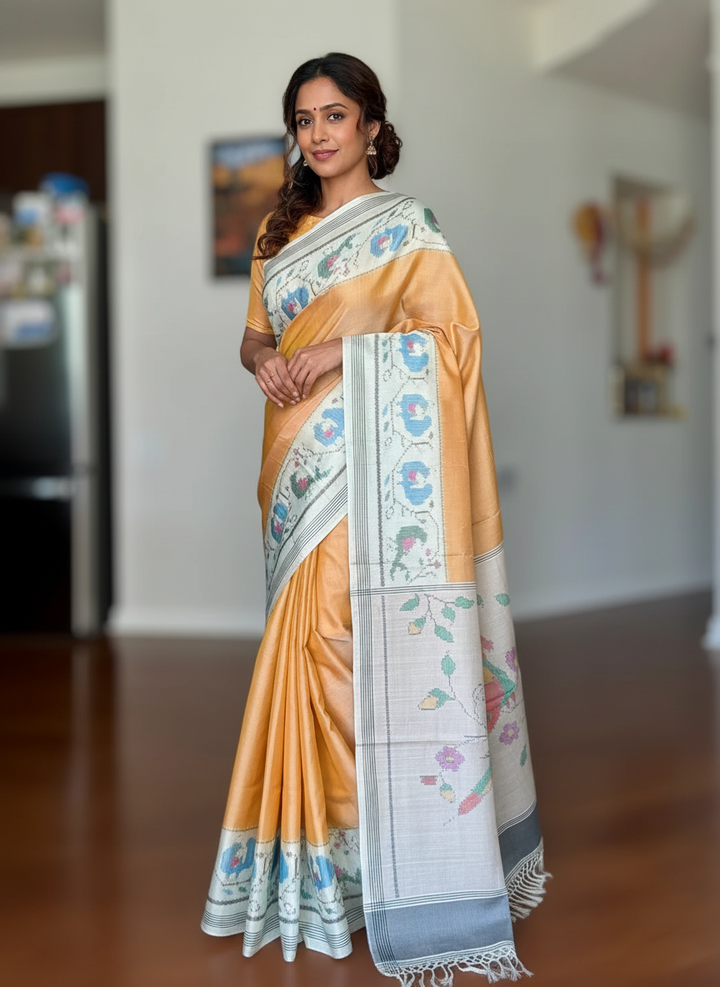 Sandalwood semi (double) ikat patan Patola pure silk saree