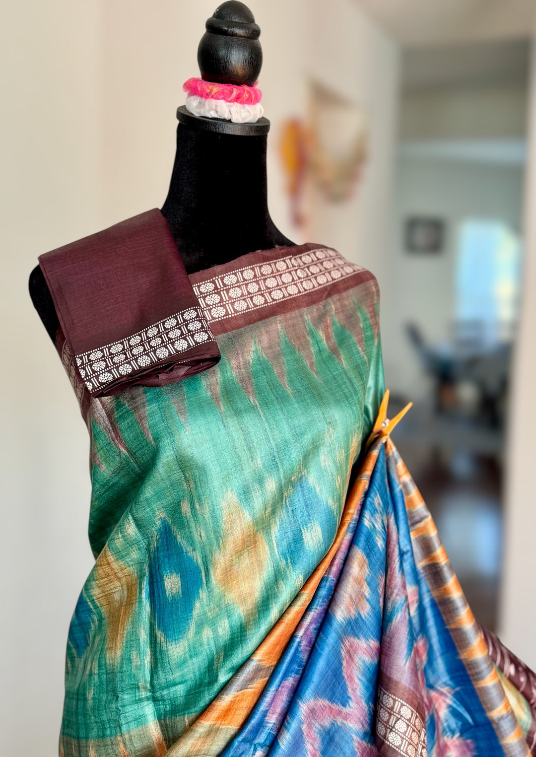 Multi colored Gopalpur handwoven pure Tussar silk saree with ikat pallu|Odisha weaves