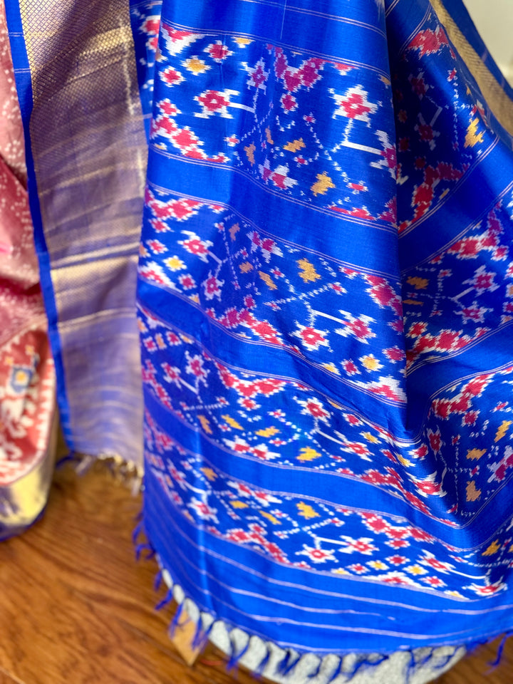 Shot pink Pochampally ikat pure silk saree