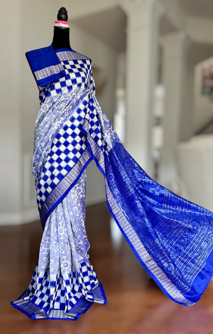 Blue handwoven pasapali Sambalpuri ikat pure silk saree | Odisha weaves