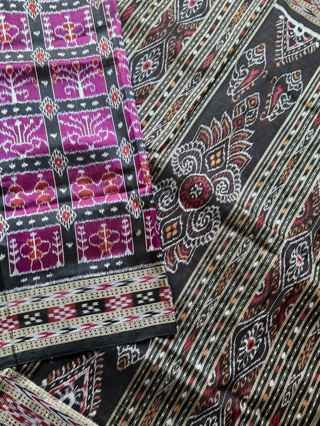 Handwoven Pure Silk ikat Khandua Saree Magenta|Mishrita |Odisha Weaves