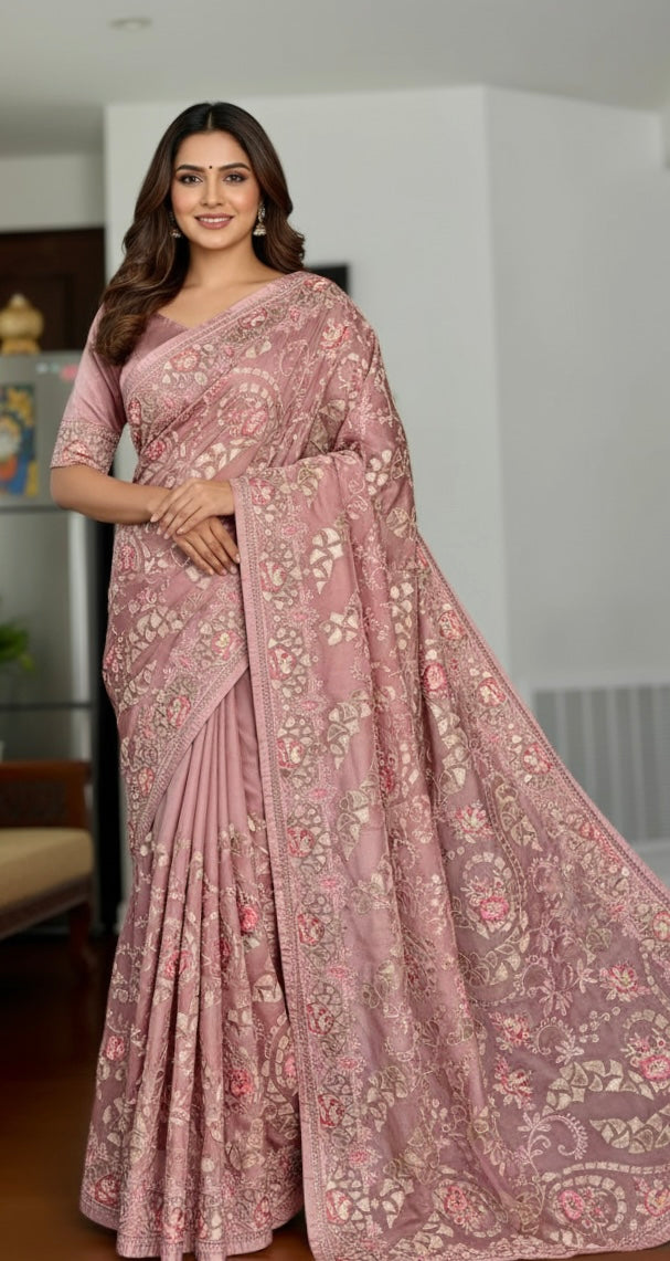 Muave Color gota and embroidery work designer satin crep silk saree|Party Wear Saree|PPS