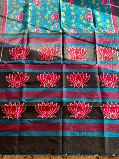 Lotus theme handwoven ikat pure silk saree|Odisha Weaves|Contemporary Ikat|