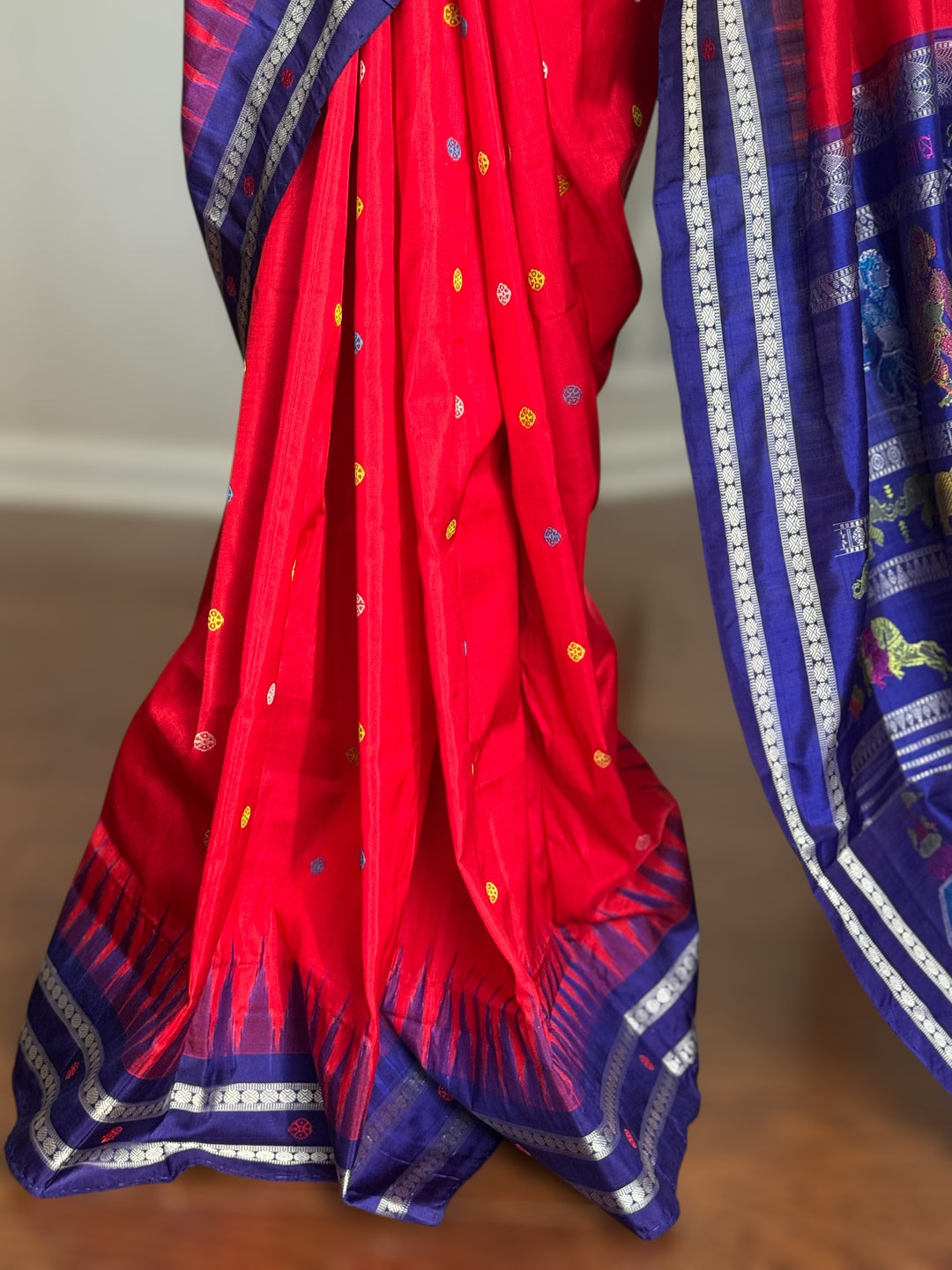 Gorgeous Red with Royal BlueNandighosa pure silk saree from Odisha Weaves| Bomkai|