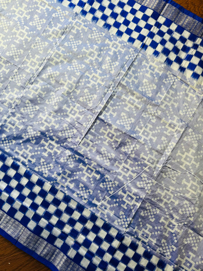 Blue handwoven pasapali Sambalpuri ikat pure silk saree | Odisha weaves