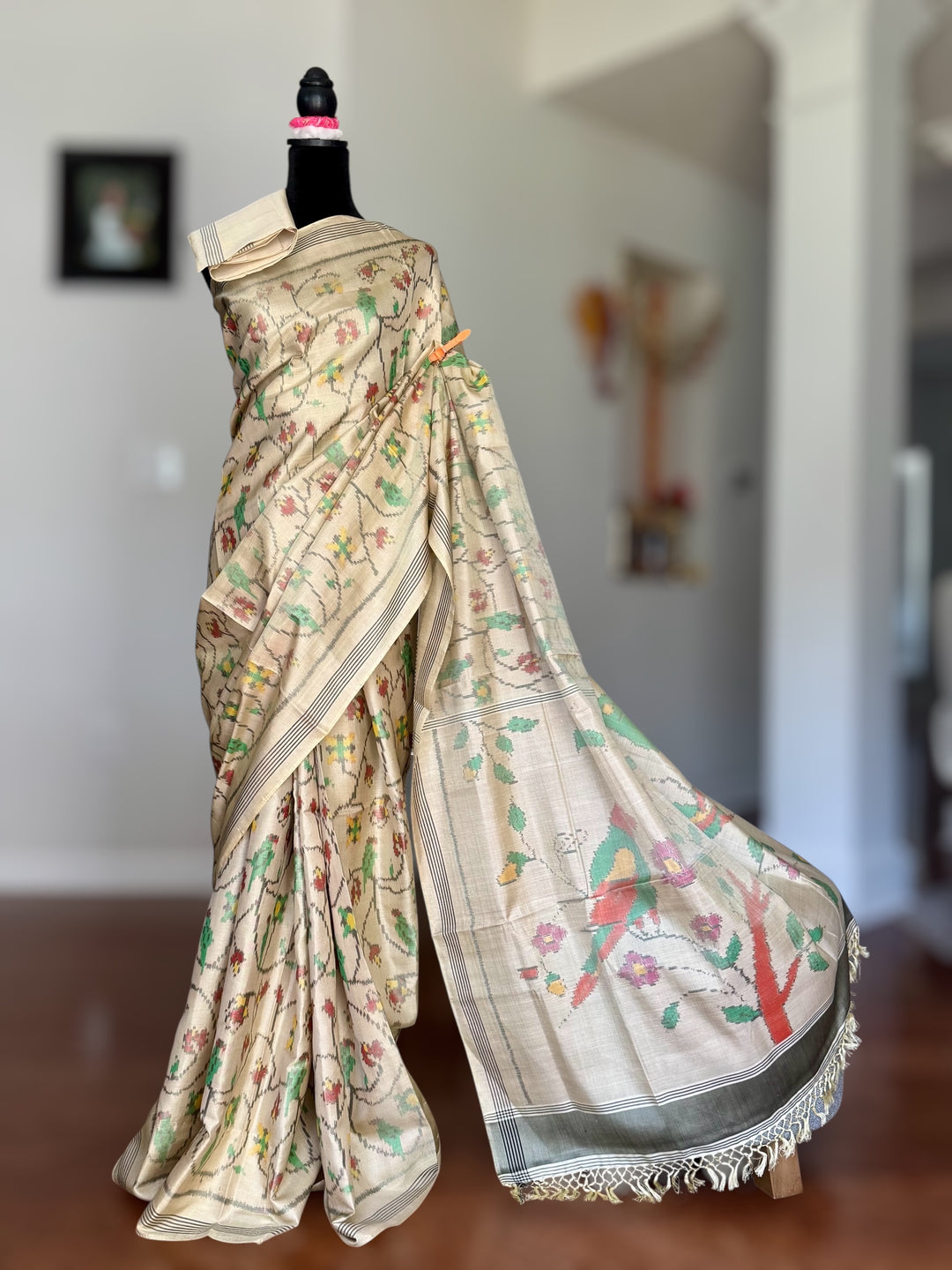 Baige-gold semi (double) ikat patan Patola pure silk saree