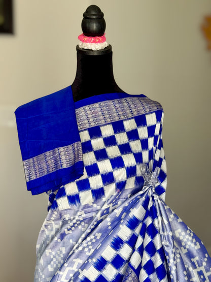 Blue handwoven pasapali Sambalpuri ikat pure silk saree | Odisha weaves