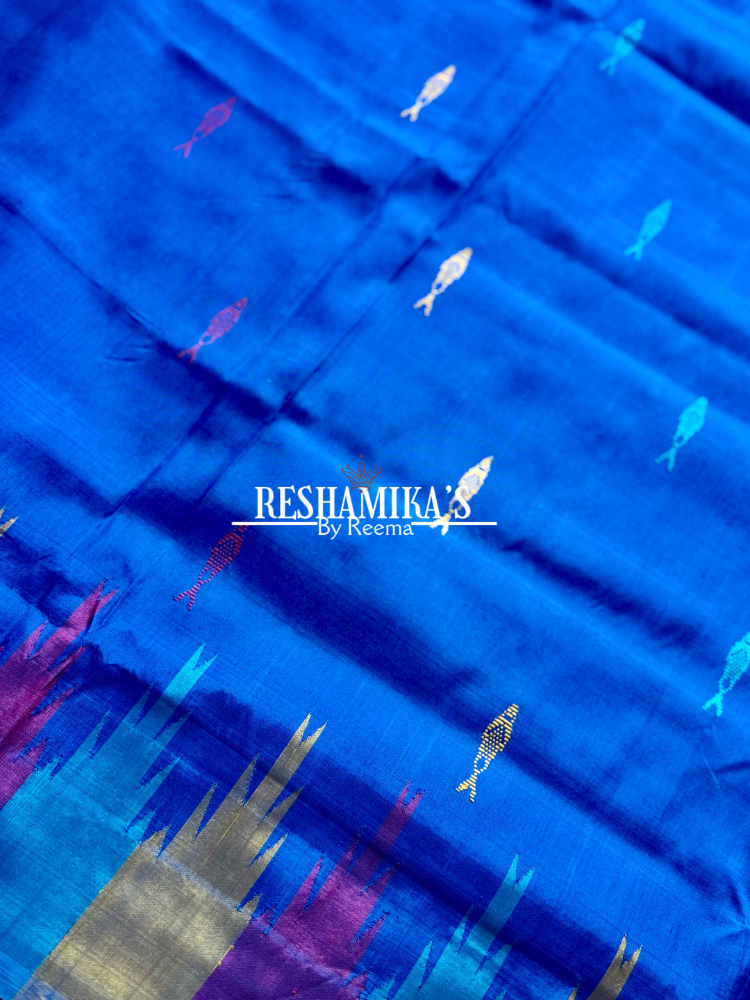 Blue Berhampuri Pure Silk Saree with multi color animal motif Double pallu