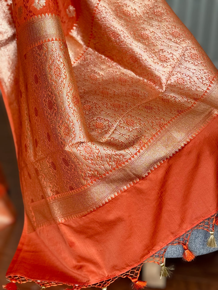 Banarasi Semi Mashru Silk Orange color Saree|Value Vogue