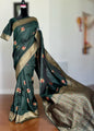 Elegant Dark green designer weaved and textured saree with stitched blouse| Value Vogue