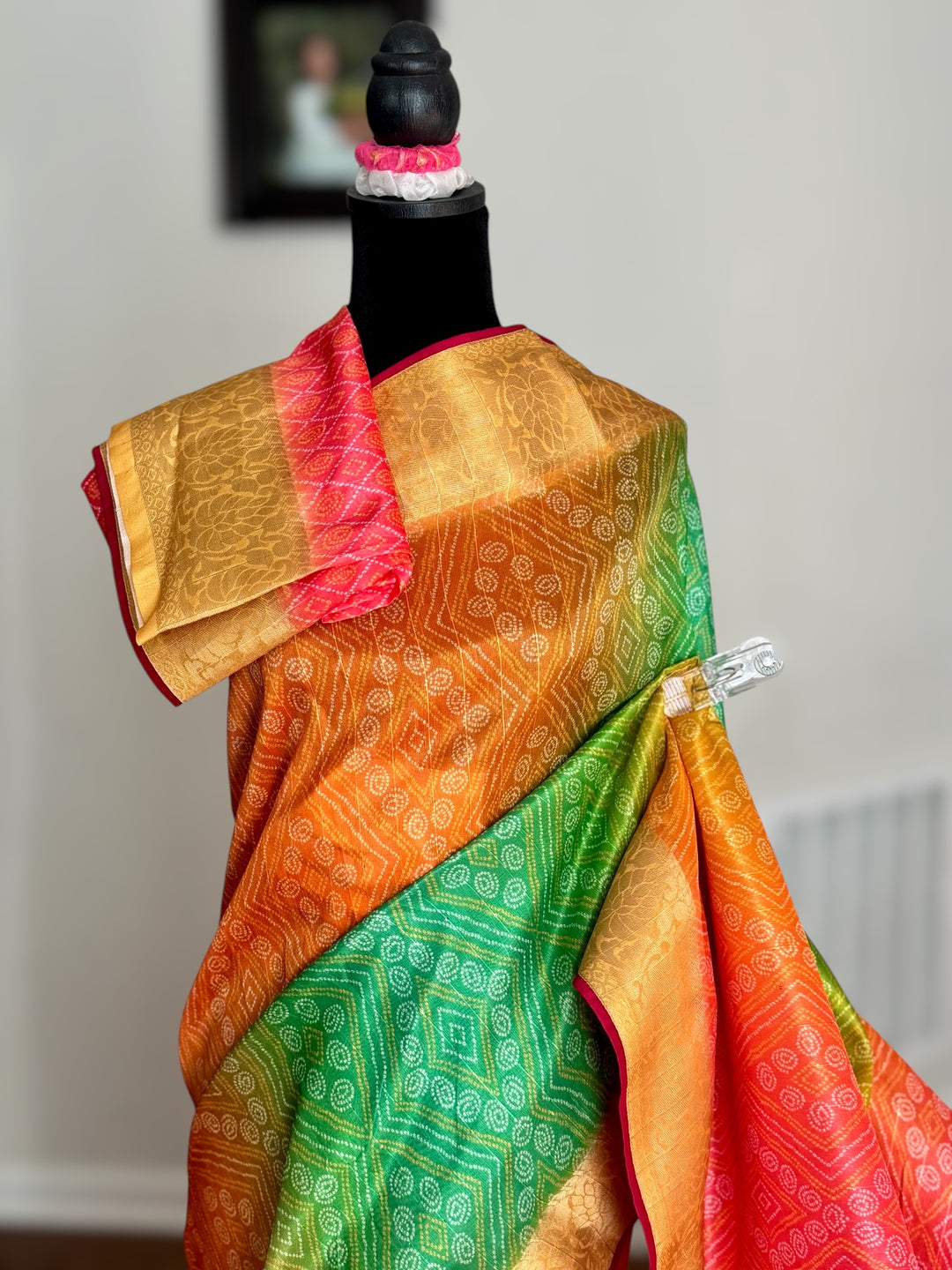 Multi colored Bandhini printed silk saree|Party Wear Saree|PPS