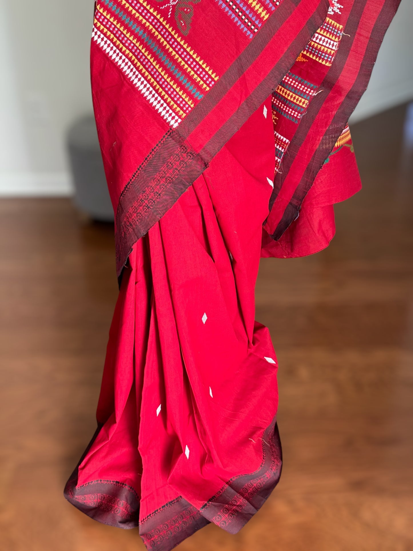 Maroon-ish Red Original Ganjam Bomkai Cotton Saree from Odisha Weaves