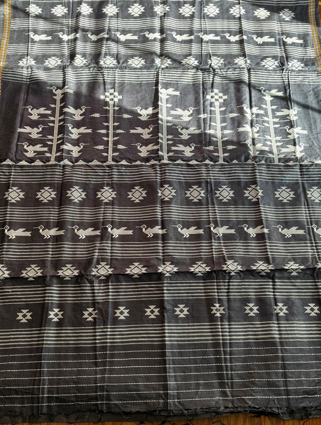 Ganjam Bomkai inspired handwoven pure Tussar silk saree in Black color