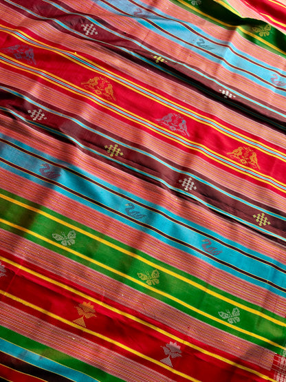 Off- White and Red Berhampuri Double pallu Pure Silk Saree| Odisha Weaves