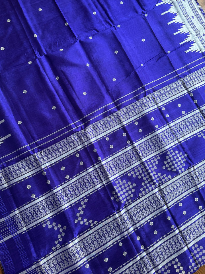 Indigo color traditional weaving Berhampuri Pure Silk Saree with Double pallu
