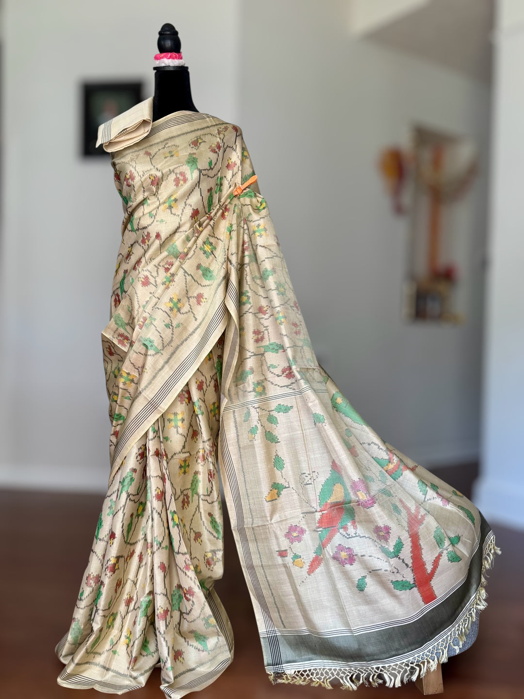 Baige-gold semi (double) ikat patan Patola pure silk saree