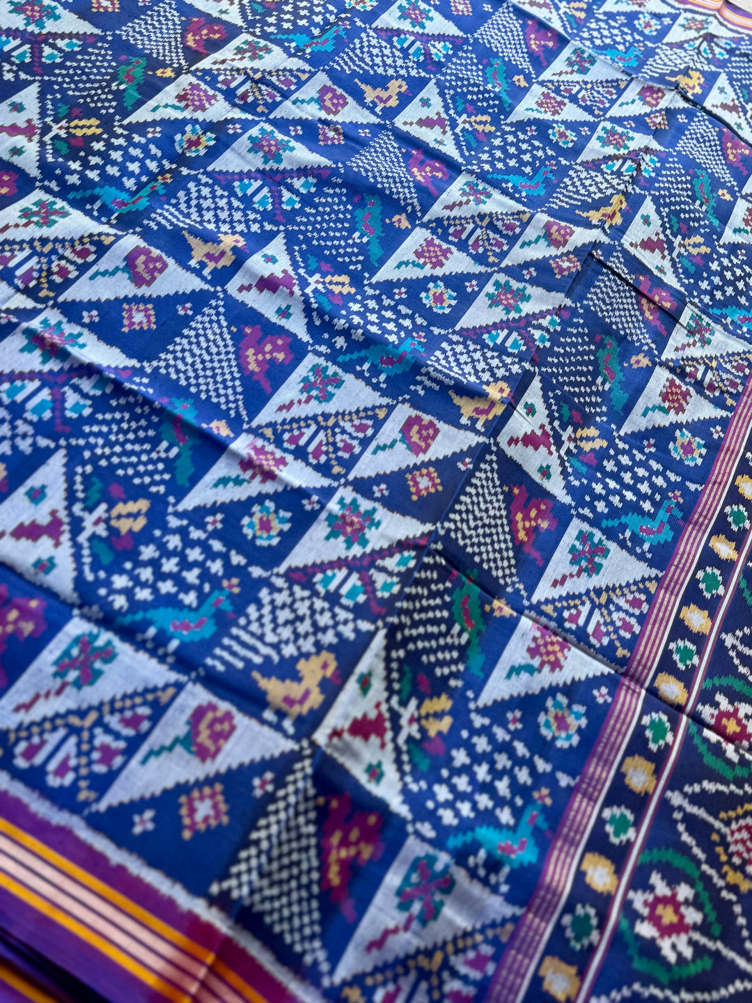 Blue color semi (double) ikat patan Patola pure silk saree