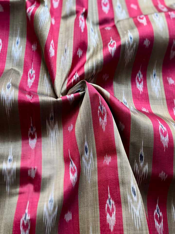 Maroon Beige Chandrika in striped body Contemporary Ikat Pure Silk Saree|Odisha Weaves|Mishrita