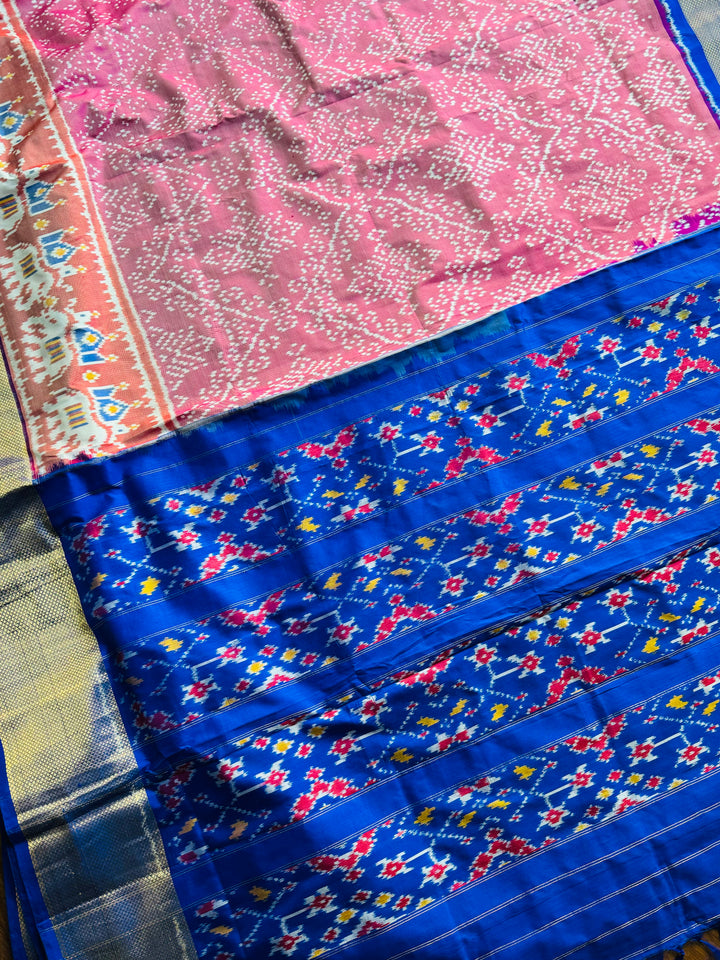 Shot pink Pochampally ikat pure silk saree