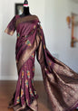 Plum color designer weaved and textured saree with stitched blouse| Value Vogue