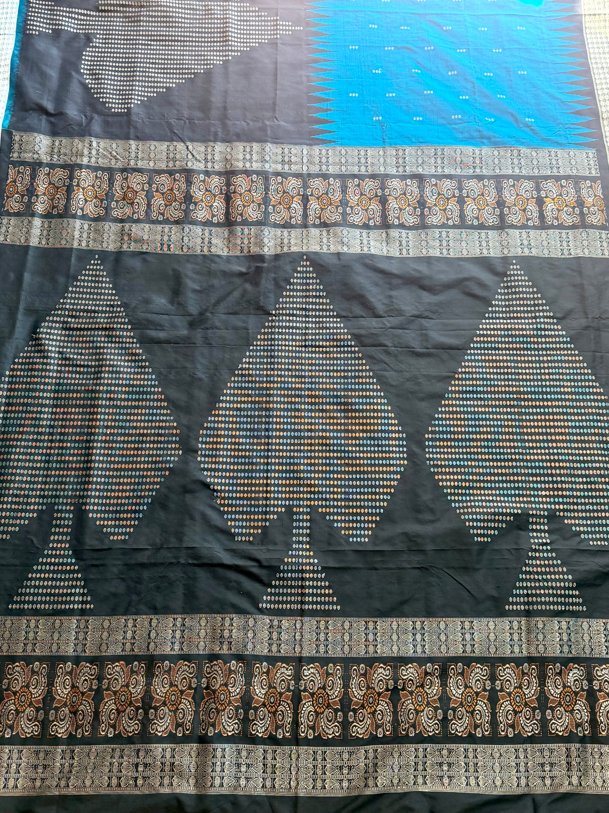 Beautiful Black and blue Handwoven Bomkai Pure Silk Saree –  from Odisha Weaves