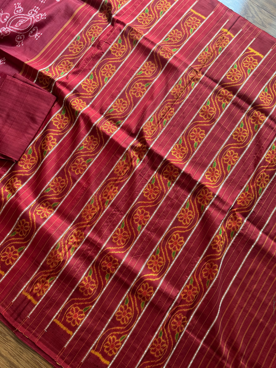 Fainted Maroon color Laxmi Pada contemporary ikat pure silk saree| Odisha Weaves