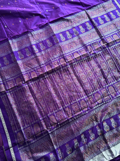 Purple Bomkai Pure Silk Saree