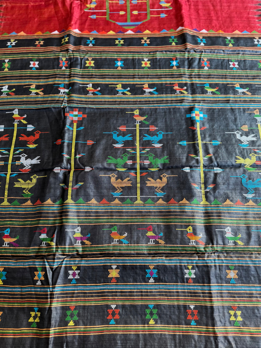 Orangish red Gopalpur Handwoven Tussar Saree with Ganjam Bomkai Pallu - Traditional Indian Saree|Odisha weaves