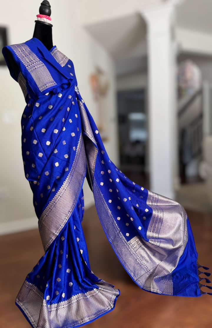 Royal Blue color Banarasi Semi Mashru Silk Saree Saree|Value Vogue