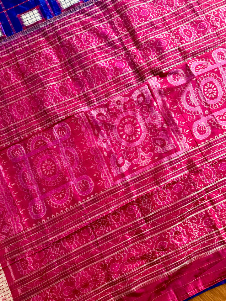 Handwoven Royal Blue Aswini Sambalpuri Double ikat pure silk saree|Odisha Weaves|