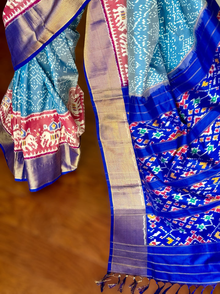 Ice blue Pochampally ikat pure silk saree
