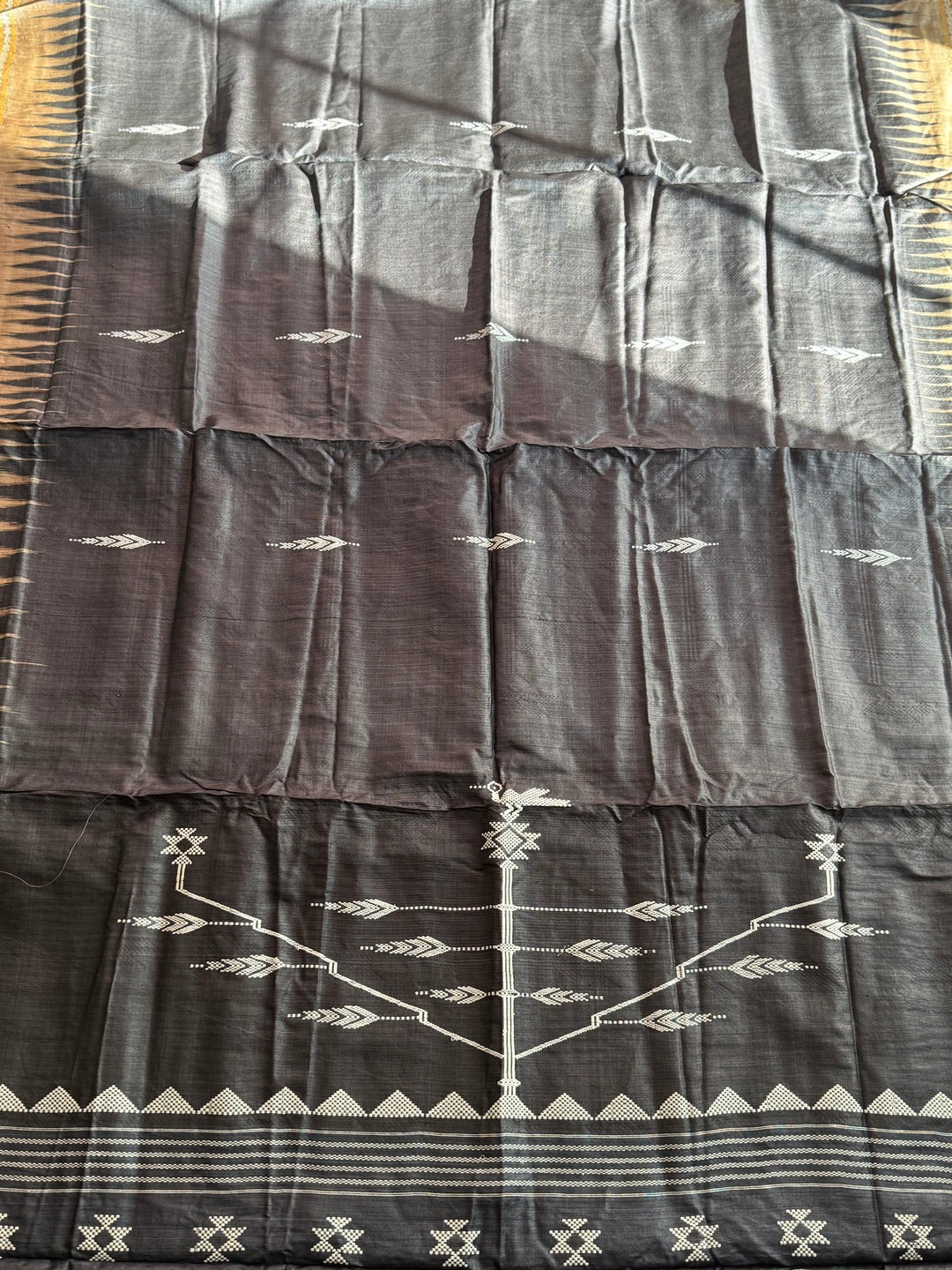 Ganjam Bomkai inspired handwoven pure Tussar silk saree in Black color