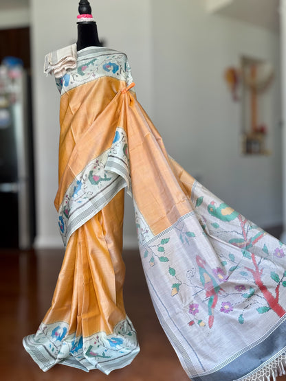 Sandalwood single ikat patan Patola pure silk saree