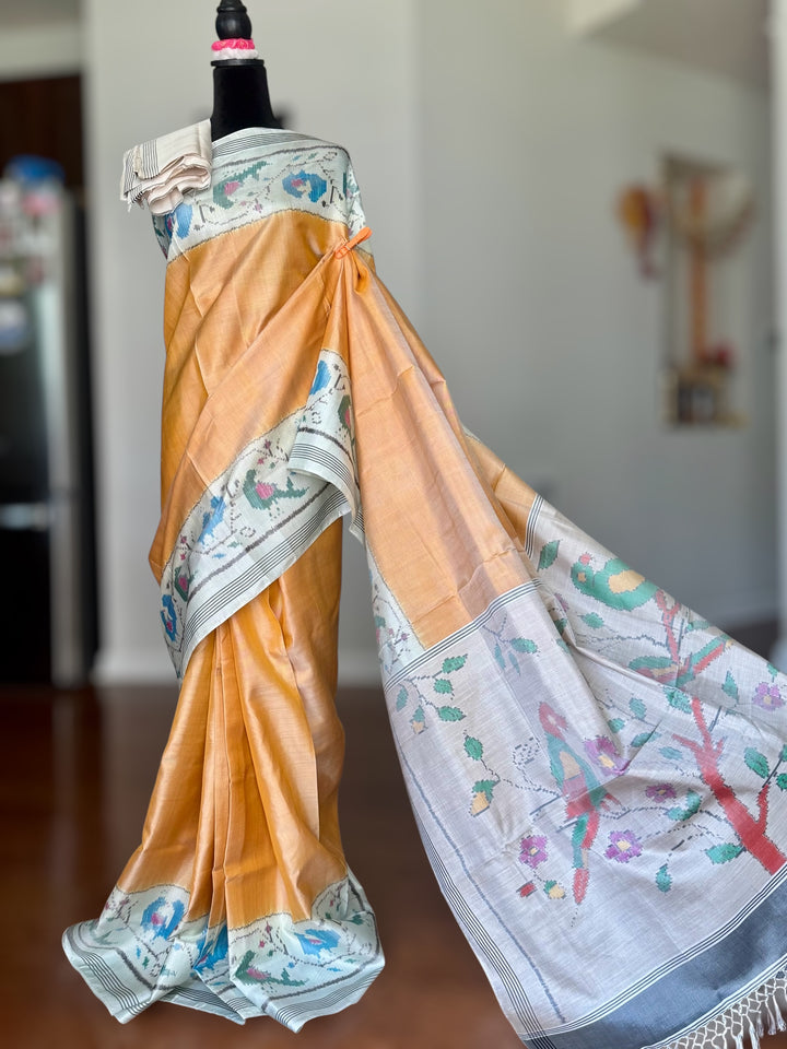 Sandalwood semi (double) ikat patan Patola pure silk saree
