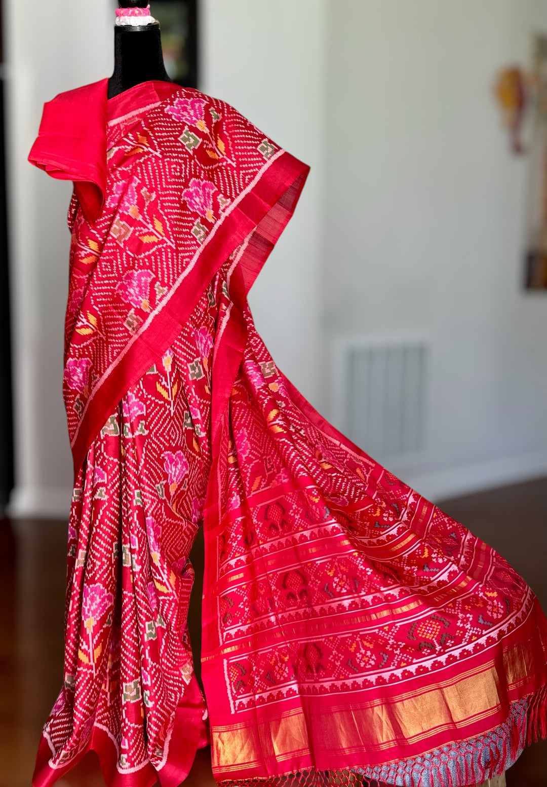 Red color semi (double) ikat patan Patola pure silk saree