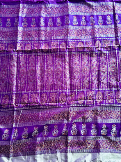 Purple Bomkai Pure Silk Saree